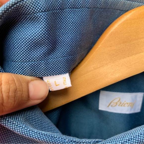 Brioni mens button up shirt size Large blue Italy - Picture 4 of 8